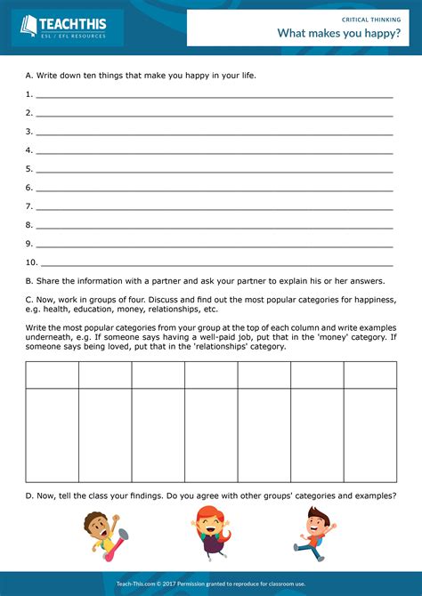 critical thinking skills for students worksheet